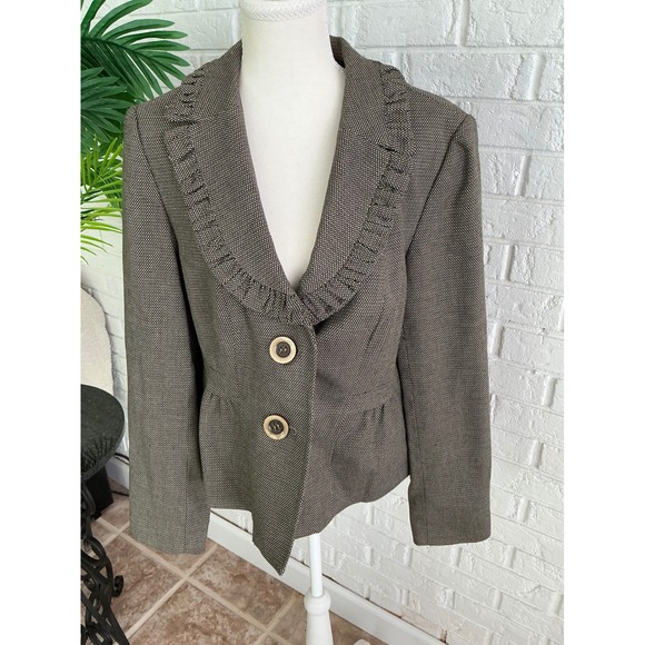 Madison Jackets & Blazers - Madison Blazer Women 12 Brown Excellent Ruffle Peplum Career